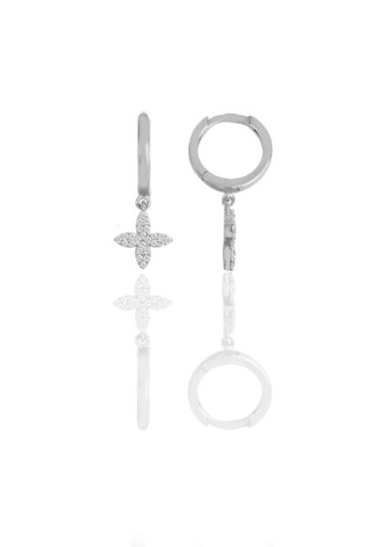 Söğütlü Silver Gümüş Rodyumlu Zirkon Taşlı Dört Yapraklı Yonca Küpe Sgtl11540...