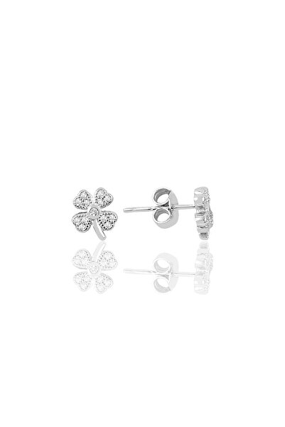 Söğütlü Silver Gümüş Zirkon Taşlı Mini Yonca Küpe