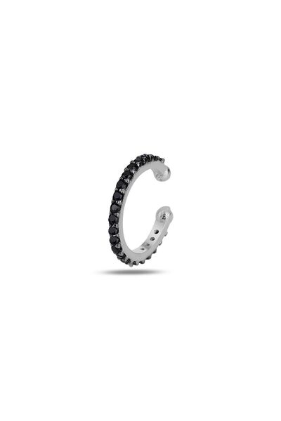Söğütlü Silver Gümüş Rodyumlu Siyah Taşlı Sıkıştırmalı Kıkırdak Küpe Ear Cuff Sgtl11965rodaj