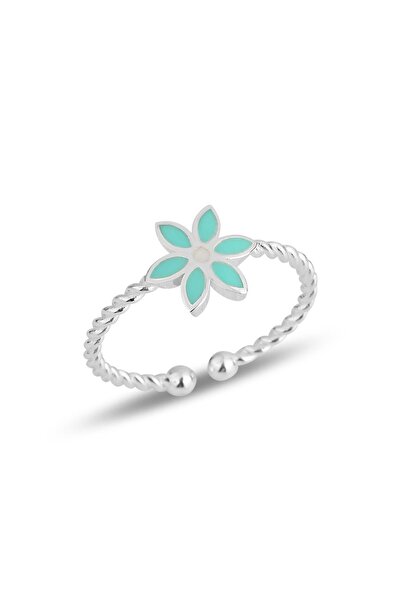 Söğütlü Silver Gümüş Yeşil Mineli Çiçek Ayarlamalı Çocuk Yüzüğü Sgtl11832yesıl