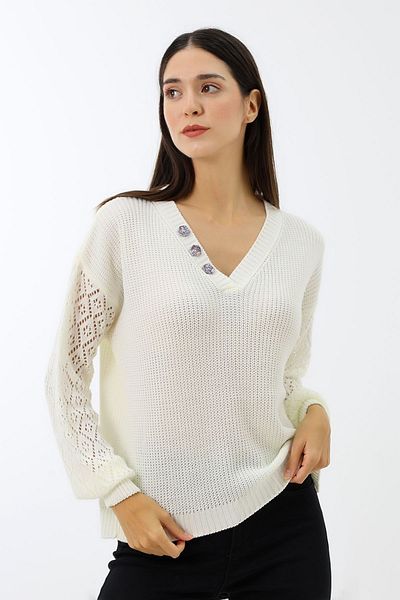 Devinka Comfortable V-neck Balloon Sleeve Knitwear Women's Sweater