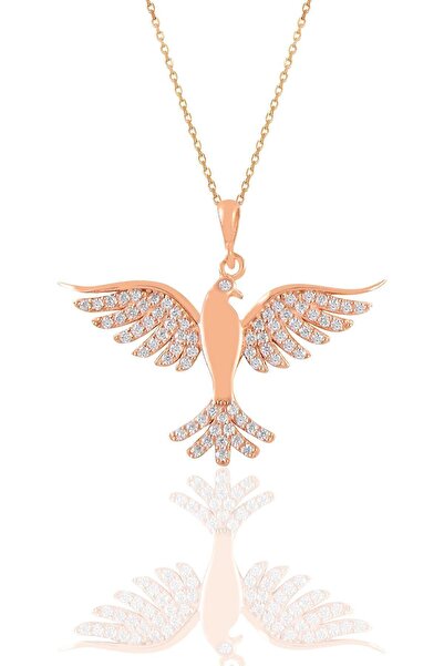 Söğütlü Silver Gümüş Rose Zirkon Taşlı Simurg Anka Kuşu Kolye