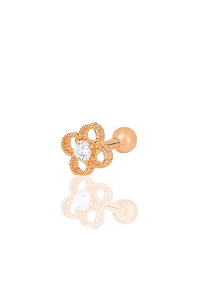 Söğütlü Silver Gümüş Rose Zirkon Taşlı Yonca Modeli Tragus Helix Piercing Küp...