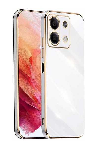 Fibaks حافظة هاتف Redmi Note 13 4G ذات حافة لامعة ومطرزة باللون الذهبي وغطاء حماية للكاميرا
