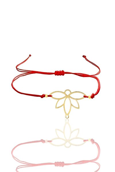 Söğütlü Silver Gümüş Altın Yaldızlı Lotus Yaşam Çiçeği Kırmızı Ipli Bileklik Sgtl12059gold