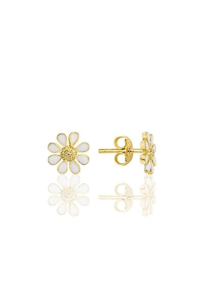 Söğütlü Silver Gümüş altın yaldızlı mineli papatya küpe SGTL12314GOLD