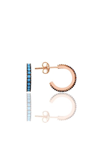 Söğütlü Silver Gümüş Rose Turkuaz Taşlı 13 Mm Tamtur Halka Küpe Sgtl10693mav