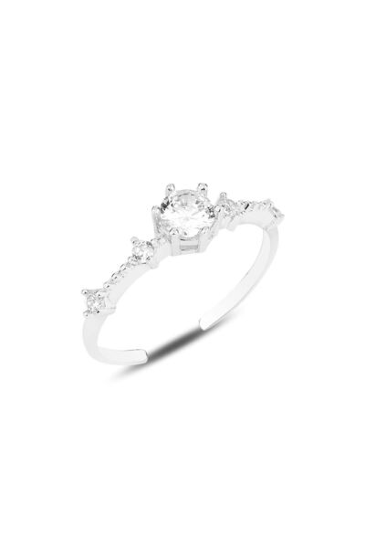 Söğütlü Silver Gümüş Rodyumlu Zirkon Taşlı Tek Taş Modeli Ayarlamalı Yüzük Sg...