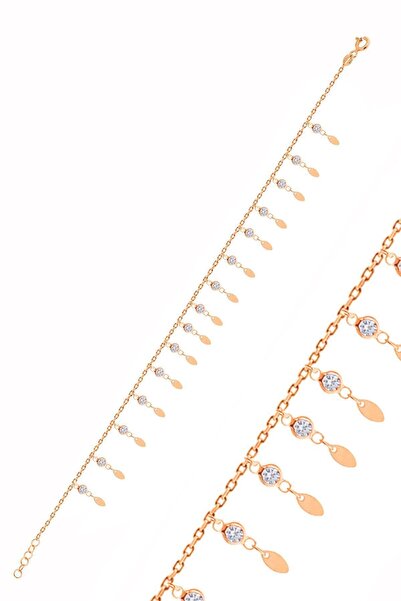 Söğütlü Silver Gümüş Rose Zirkon Taşlı Çift Sıra Mekik Pullu Halhal