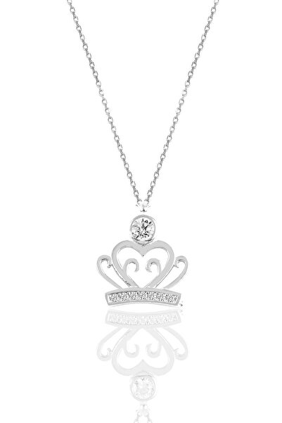 Söğütlü Silver Gümüş Rodyumlu Zirkon Taşlı Taç Kolye Sgtl10377tac