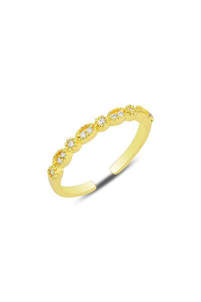 Söğütlü Silver Gümüş Altın Yaldızlı Zirkon Taşlı Ayarlamalı Yüzük Sgtl12175gold