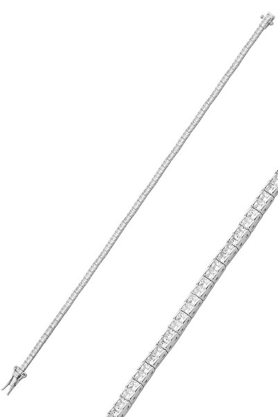 Söğütlü Silver Gümüş rodyumlu pırlanta modeli baget kesim zirkon taşlı su yol...