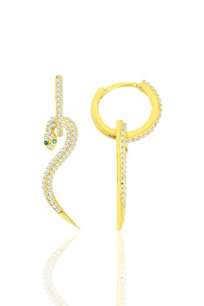 Söğütlü Silver Gümüş Altın Yaldızlı Zirkon Taşlı 14 Mm Halkalı Tasarım Yılan ...