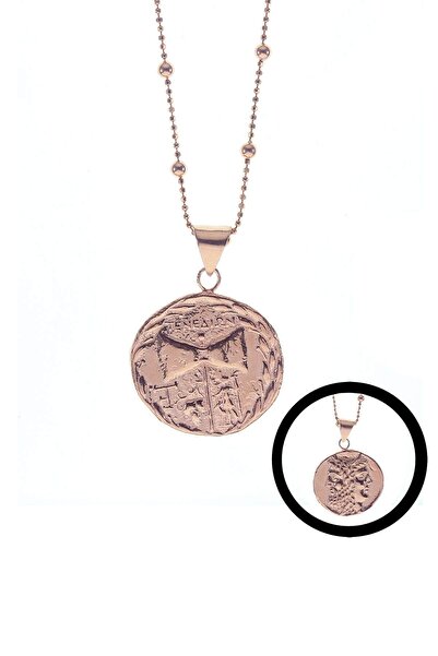 Söğütlü Silver Kadın Rose Renk Gümüş Top Top Zincirli Çift Taraflı Antik Para...