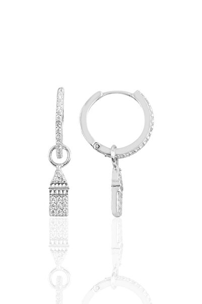 Söğütlü Silver Gümüş Rose Zirkon Taşlı Galata Kulesi Halka Küpe Sgtl10143eyfl