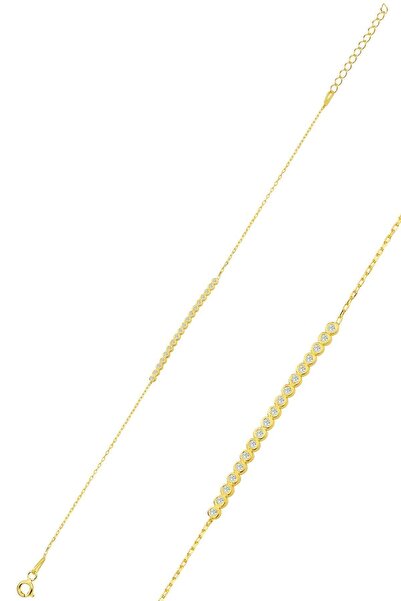 Söğütlü Silver Gümüş altın yaldızlı zirkon taşlı su yolu bileklik SGTL12320GOLD