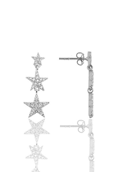 Söğütlü Silver Gümüş Rodyumlu Zirkon Taşlı Kayan Yıldızlar Küpe Sgtl11156rodaj