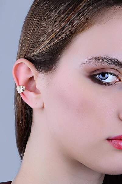 Söğütlü Silver Gümüş Rose Zirkon Taşlı Yaprak Modeli Sıkıştırmalı Kıkırdak Küpe Ear Cuff Sgtl11963beyaz