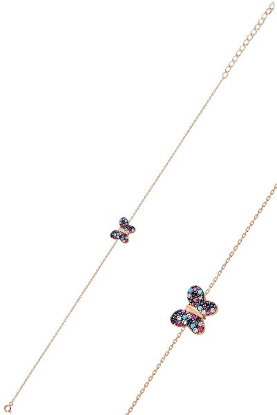 Söğütlü Silver Gümüş Rose Renkli Taşlı Kelebek Bileklik Sgtl10280mixklb