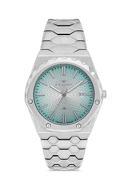 FERRO Men's Wristwatch - Quartz, Steel Grey Turquoise Dial, 43 Mm