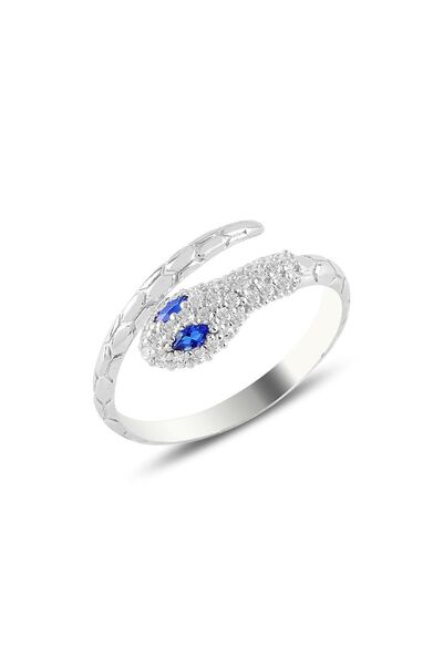Söğütlü Silver Gümüş Rodyumlu Safir Ve Zirkon Taşlı Ayarlanabilir Yılan Yüzük...