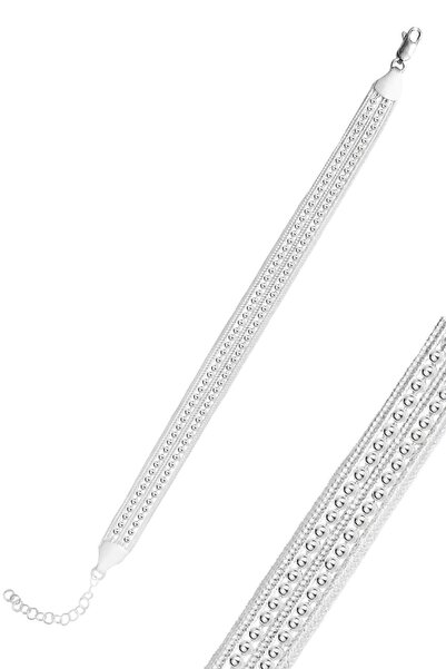 Söğütlü Silver Gümüş 5 sıra toplu midyat hasırı bileklik SGTL12504GUMUS