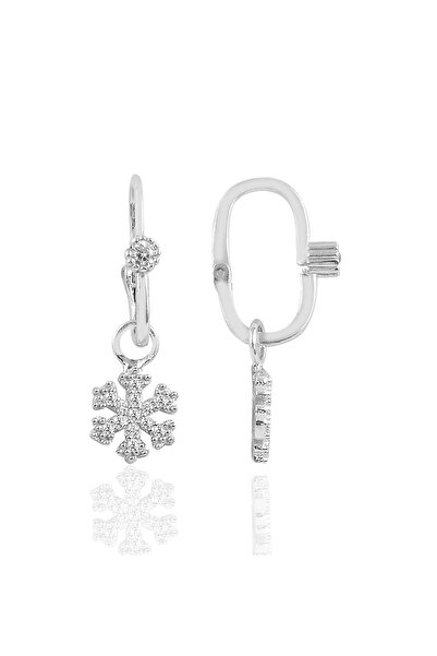 Söğütlü Silver Gümüş Rodyumlu Taşlı Kar Tanesi Göçmen Küpe Sgtl10471rodaj
