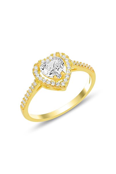 Söğütlü Silver Gümüş altın yaldızlı zirkon taşlı pırlanta montürlü Kalp model...