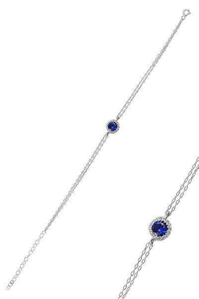 Söğütlü Silver Gümüş Rodyumlu Safir Taşlı Pırlanta Montürlü Bileklik Sgtl9914sfr
