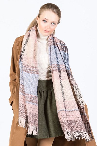 POSUSS Plaid Pattern Acrylic Women's Shawl 55x180 Cm- Pink - Ps2126