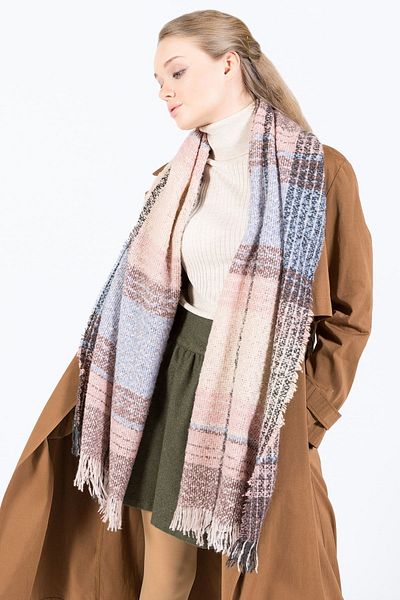 POSUSS Plaid Pattern Acrylic Women's Shawl 55x180 Cm- Pink - Ps2126
