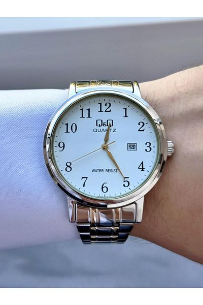 Q&Q Men's Thin Elegant Bezel Date Dial Metal Cord Analog Watch
