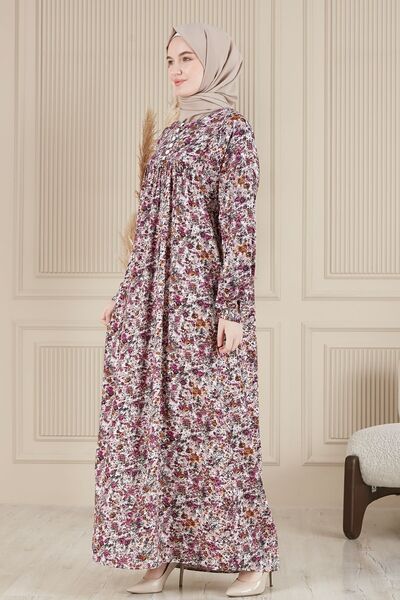 fistan Shirring Robadan Μπροστινά κουμπιά από ύφασμα βισκόζης Φόρεμα προσευχής για μητρικό φόρεμα