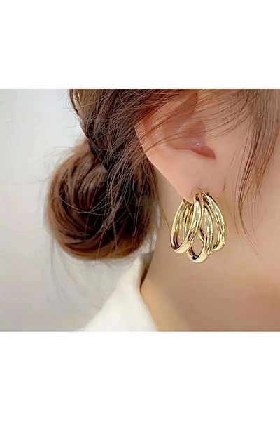 MEECY Gold Colored Three-Look Big Earrings