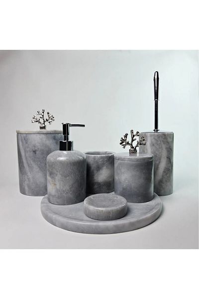 ege gross Dusty Silver Marble Bathroom Set 7-Piece Gray Marble Bathroom Set