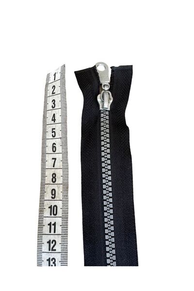 e tuhafiye Gümüş Renk Metal Görünümlü Siyah Kemik Fermuar(40-45 CM)