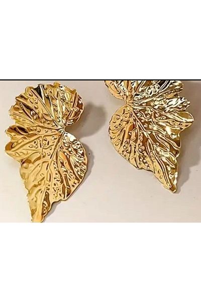 MEECY Gold Colored Big Leaf Earrings