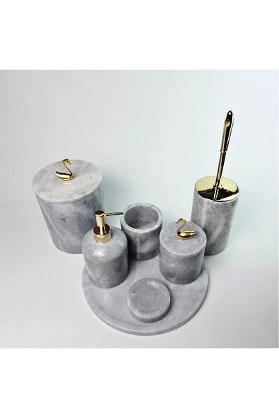 ege gross Dusty Silver Marble Bathroom Set 7-Piece Gray Marble Bathroom Set