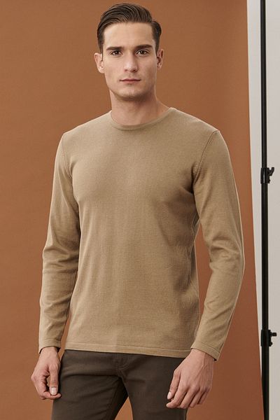 ALTINYILDIZ CLASSICS Πλεκτό πουλόβερ ανδρικού τύπου Mink Standard Fit Regular Cut και λαιμόκοψη χωρίς μοτίβο