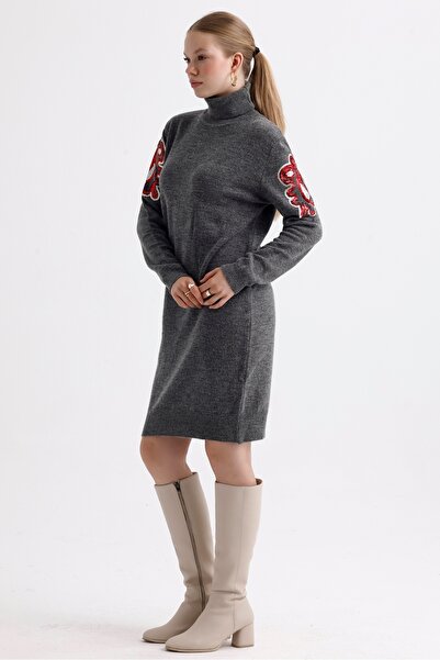 MD trend Turtleneck Sequin Detailed Oversize Knitwear Tunik