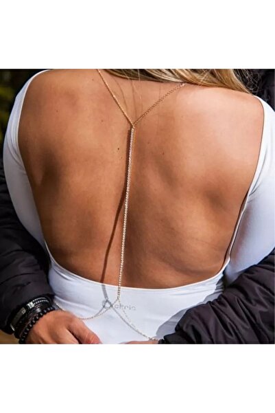 TakıConcept Ortası Kristal Taşlı Hem Sırt Kolyesi Hem Vücut Aksesuarı