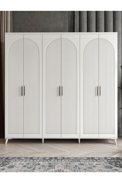 GuneyStore OSLO 6 Kapaklı Komple MDF Beyaz Gardırop - Ücretsiz Montaj