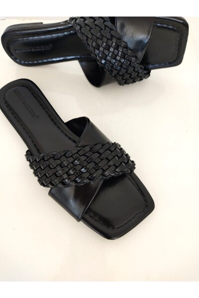 L&L Papuci de zi cu zi din piele lăcuită pentru femei - vârf tocit, design încrucișat fără toc