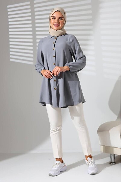 Berel Moda Аеробін тканина з ґудзиками, манжетами та гумкою, туніка-сорочка