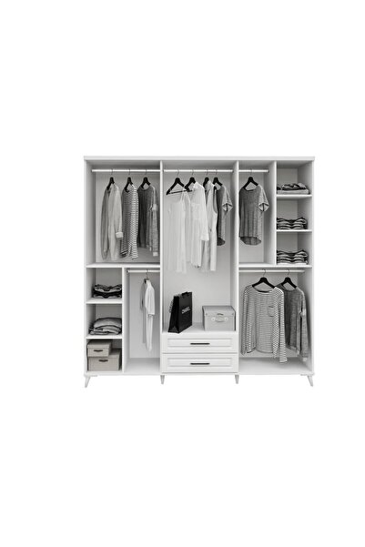 GuneyStore Ücretsiz Montaj Sanat 6 Kapaklı Komple Mdf Beyaz Gardırop