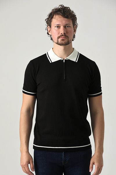 F&K Ανδρικό πλεκτό μπλουζάκι Polo Neck 85000 με φερμουάρ