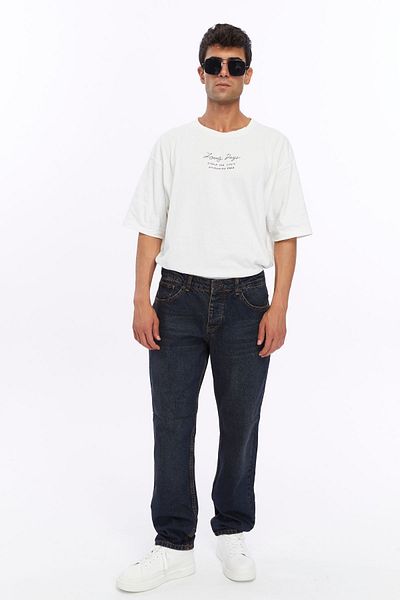 RO DENIM Ανδρικό φαρδύ τζιν παντελόνι σε σκούρο μπλε καφέ βαμμένο με πάτο (RO-4107)
