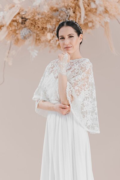 bride in love Dantel Pelerinli Şifon Elbise Gelinlik
