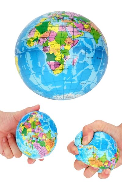 MOBEE Dünya Desenli Popit Stres Topu Eğitici Oyuncak Çap 6 Cm 1650