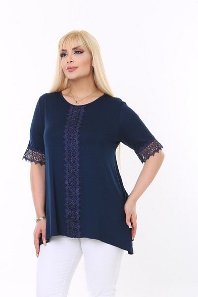 sinemisxxl navy blue tunic blouse with lace detailed lycra